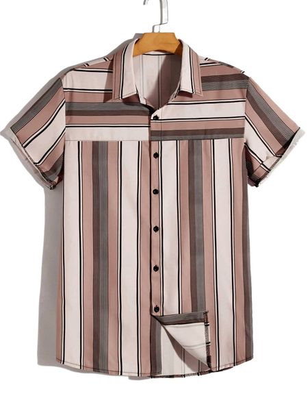 

romwe guys block striped shirt h6rs#, White;black