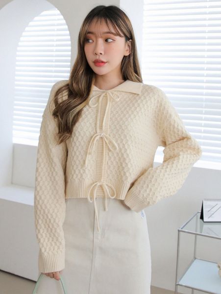 

dazy drop shoulder knot front sweater 97sc#, White;black