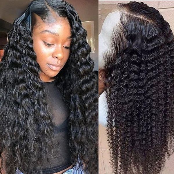

hair closure wig human hair lace wigs deep wave lace closure wig for women 150% density deep wave 4x4 closure wig, Black