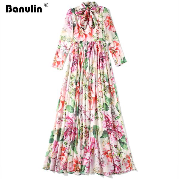 Pista de banulin maxi vestidos de verão feminino feminina estampa floral robe femme boho feriado grande giro de chiffon vestidos longos + lenço 220516
