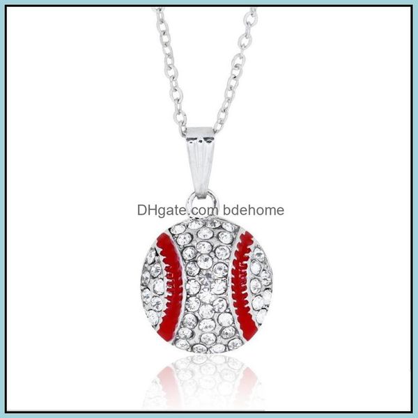 Collane con ciondoli Pendenti con ciondoli Gioielli Sport di alta qualità Collana da baseball con strass di cristallo Fascino di diamanti Catene d'argento per i fan delle donne Fash