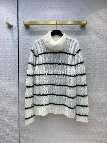 

women's sweaters 21 autumn and winter women's casual black white stripe loose high neck mohair knitted sweater, White;black