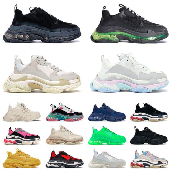 

mens womens triple s outdoor balencigas shoes clear sole yellow black green crystal pink beige rainbow designer sports sneakers trainers siz