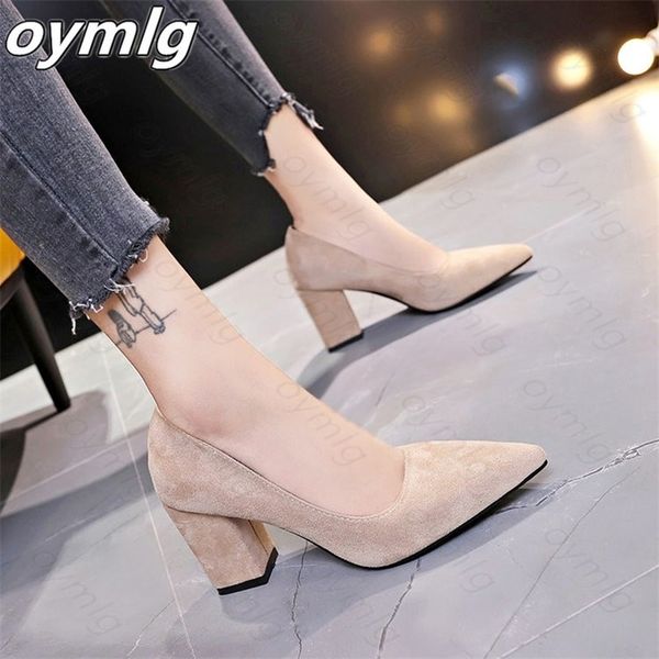 

women pumps flock sweet thick high heels female office pointed toe dress work pump cute shoes ladies footwear 220617, Black