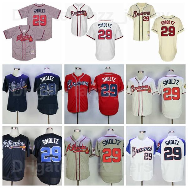 

men 1974 1980 1995 1999 retro baseball 29 john smoltz jerseys vintage flexbase cool base retire team stitched navy blue red white beige coop, Blue;black