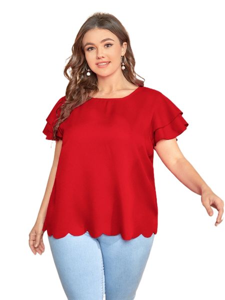 

plus layered flutter sleeve scallop trim l85a#, Black