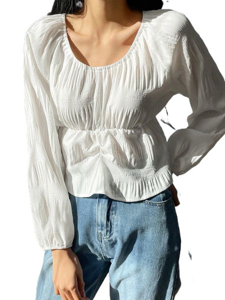 

dazy ruched lantern sleeve blouse m5bt#, White