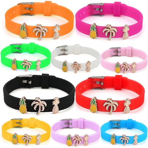 Perlen, Stränge 10 mm Obst-Serie versilberte Ananas-Perlen-Mesh-Armbänder mit Silikonkette Charm-Armreif für Frauen Schmuck Geschenk