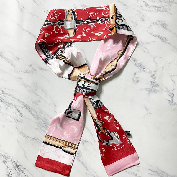 

22ss 7style 120*8cm brand designer letters print silk scarf summer square lady hair neck fashion bag scarves female foulard wraps women band, Blue;gray
