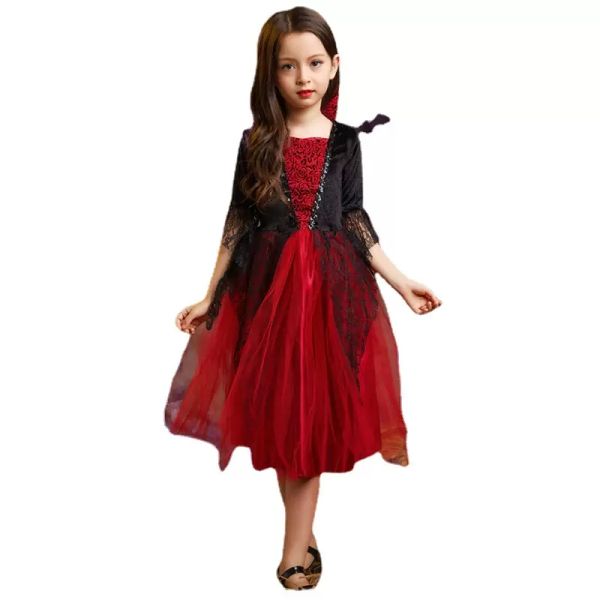 Девушка платья Дети Хэллоуин Косплей костюмы завуалированные вампир принцесса платье девушка призрак страшные костюмы