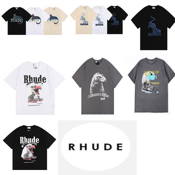 

expensive rhude men's t-shirts eagle print men and women couples short sleeves versatile polo shirts factory outlet, White;black
