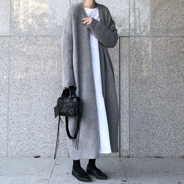 

women fashionable lady minimalist solid knits color casual long cardigans 2021 autumn winter sweaters korean aa, White