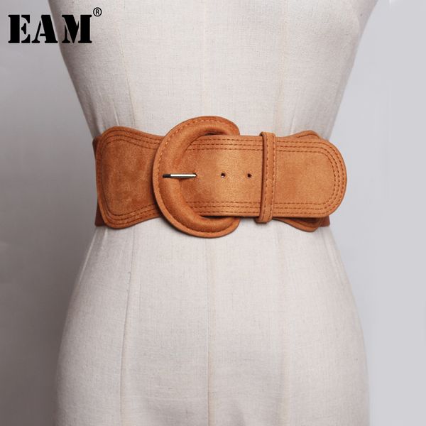 

[eam] suede pu leather big buckle adjustable wide belt personality women fashion all-match spring autumn jz135 220407, Black;brown