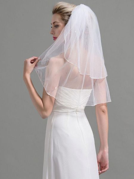 Kopfbedeckungen V15 Hochzeitsschleier Doppelschichtig Einfache Braut Mit Kamm Bleistiftkante Kurz Zubehör VeuHeadpieces