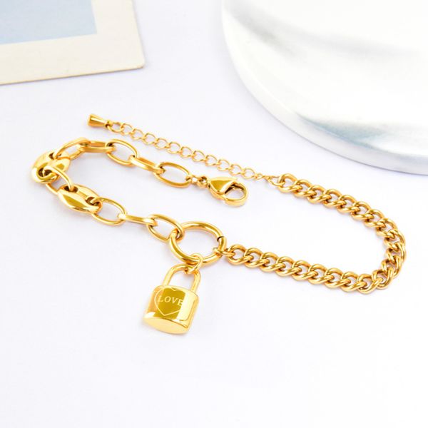 

love lock charm bracelet gold plated stainless steel chain bracelets, Golden;silver