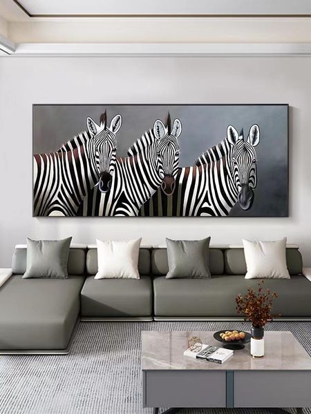 Peinture à l'huile d'animaux zèbre noir et blanc, 100% peinte à la main, toile d'art, décoration murale de maison, images pour salon A 630