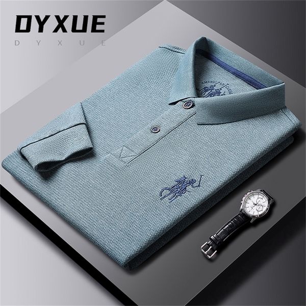 

fashion brand polo shirt men 100%cotton solid color casual long sleeve korean embroidery clothing 220421, White;black