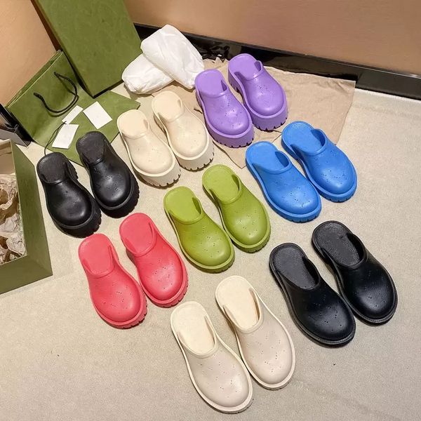 

designer women hollow hole slippers platform sandals mens rubber sandal 5cm/2.5cm luxury thick bottom eva slides summer beach mule chunky ca, Black
