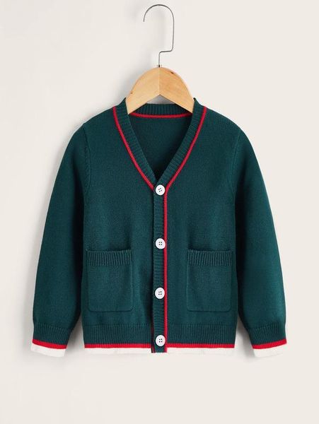 

toddler boys dual pocket striped trim cardigan she01, Blue