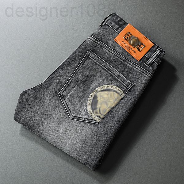 

men's jeans designer new korean slim fit men's jeans small foot student cotton bullet medusa embroidery 0k5u, Blue