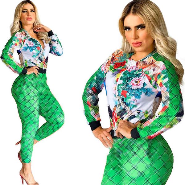 

j2633 luxury letter flower print long sleeve jacket brand designer women clothing fashion sports suit, White