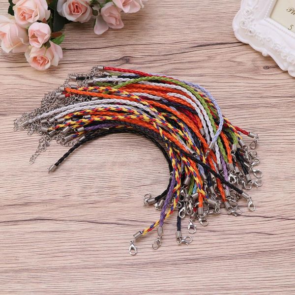 Fio 50 pcs Pulseira Fazendo Cordas Multi Color Couro Trave Cordas Encantos com Clasp de Garra de Lagosta para Pulseiras