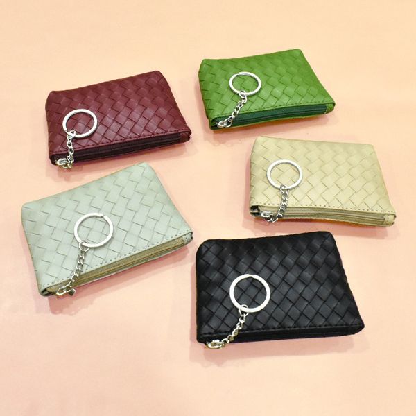 

dhl100pcs coin purses women brief pu plain weave protable solid small wallet mix color, Red;black