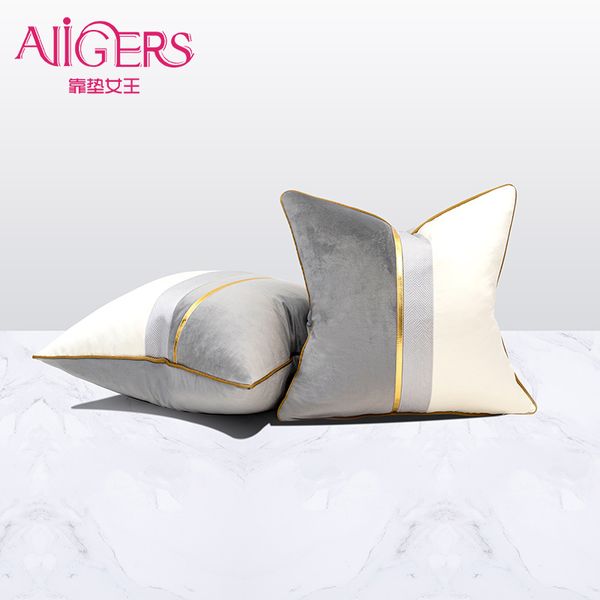 Avigers Velvet Leather Patchwork Coashion Coashs Navy Blue Yellow Hello Doplow Pillow Case для гостиной спальня диван 220623