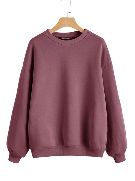 

drop shoulder solid pullover n1ee#, Black