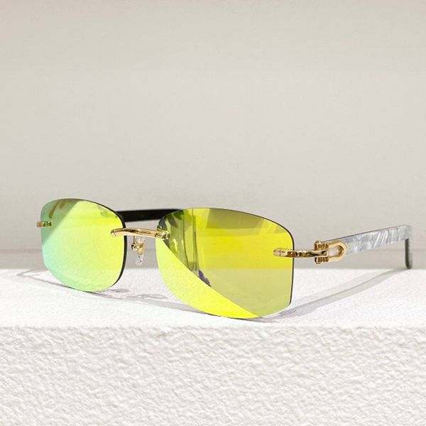 

green lenses horns signature sunglasses gold class 3 solar protection rimless eyeglasses men, White;black