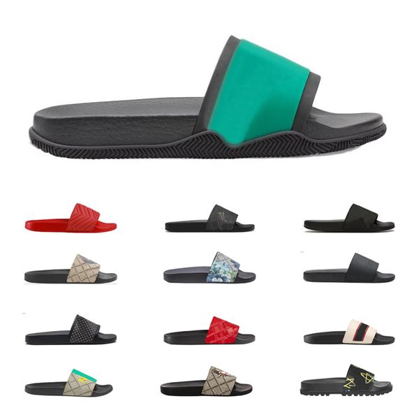 

men women slippers black floral flats slides classic leather rubber platform flip flops anti-slip bottoms beach sandals loafers