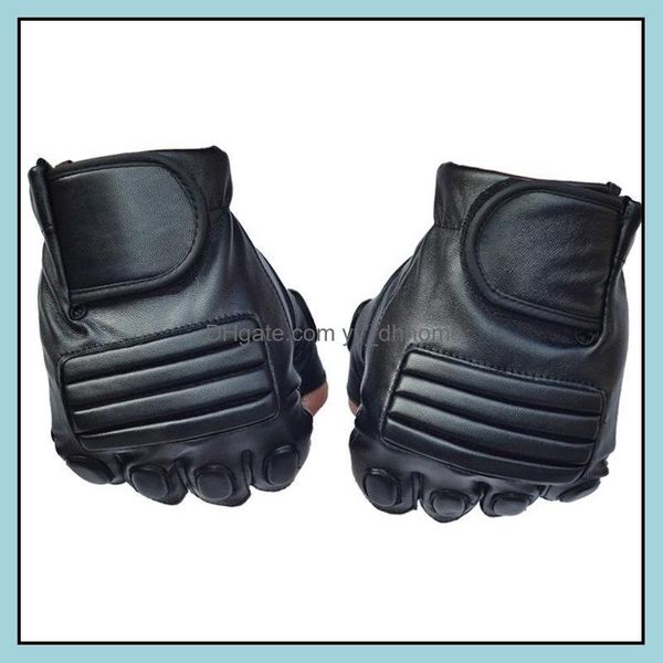 Luvas de cinco dedos Luvas Mittens Haps Sconse Acessórios de moda Masculino Black PU Couro Tactical Exército Esporte Militar Sport Ciclismo Metade