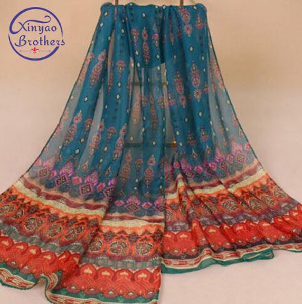 

arrival india bohemian beach flowers printed chiffon scarf long scarves for women wrap shawl stole 50x150cm 220628, Blue;gray