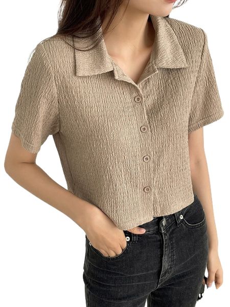 

dazy textured button through crop tee w2n6#, White