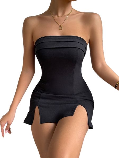 

backless slit hem tube bodycon dress o6ft#, Black;gray
