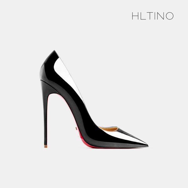 

women's red shiny bottom high pumps shoes brand heels 8 cm  and 12 party pointed wedding shallow mouth single shoes, Black