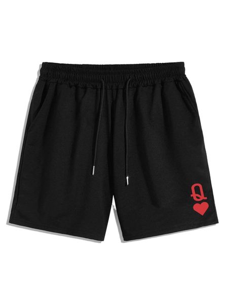 

romwe guys letter heart graphic drawstring shorts a2dq#, White;black