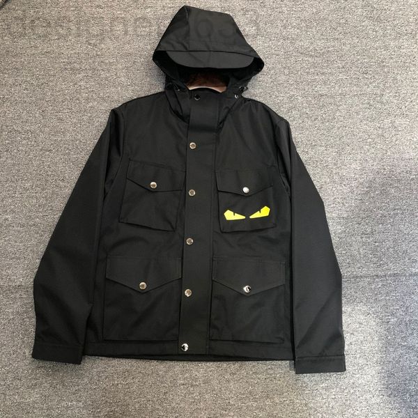 

men's jackets designer spring and autumn brand little monster eye collage leather multi pocket hooded work charge windbreaker chsh, Black;brown