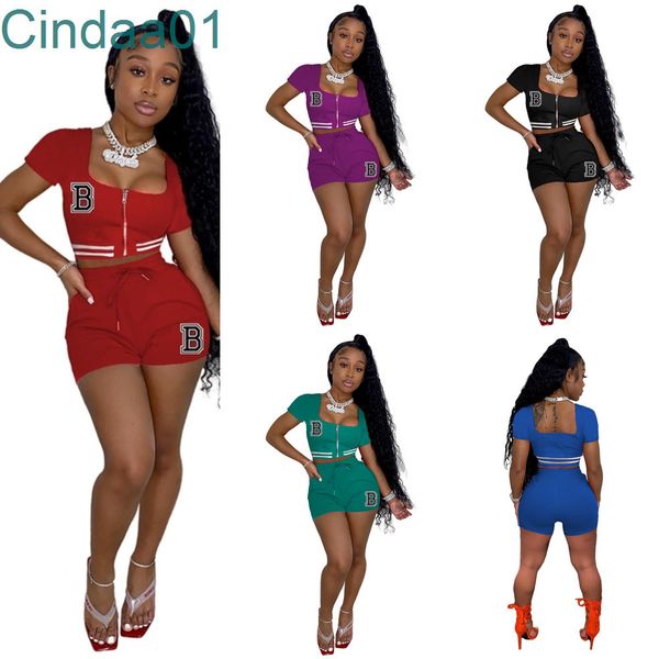 

2022 designer womens summer basaball tracksuits zipper letter printed two piece shorts set casual outfits, Gray