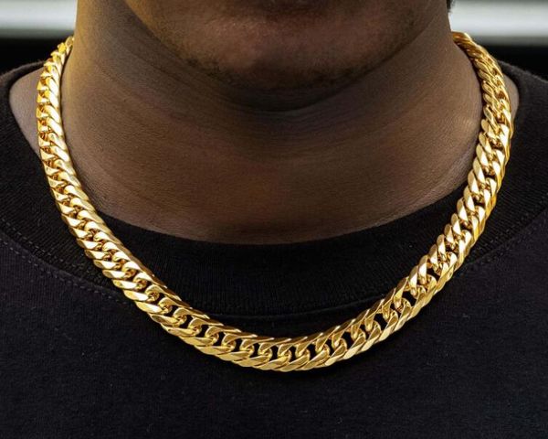 

12mm six sided chain grinding cuban necklace 18k gold plated men's hip hop thick wide 22 inch, Black