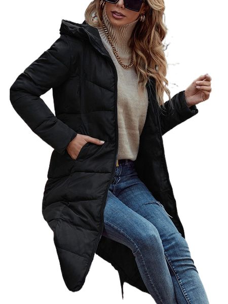 

zip up hooded puffer coat i58t#, Black