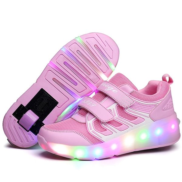 RISRICH Scarpe da tennis per bambini a LED luminose luminose illuminano le scarpe da ginnastica con ruote per bambini scarpe da skate per bambini per ragazzi ragazze LJ201202