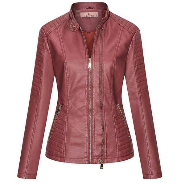 Neue Frühling Frauen Faux Leder Jacke Schlank Biker Mantel Stehkragen Doppel-reißverschluss Jacken Mode Streetwear Oberbekleidung WF159 L220728