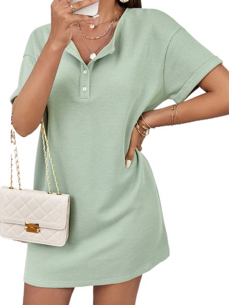 

half button drop shoulder dress o0bo#, Black;gray