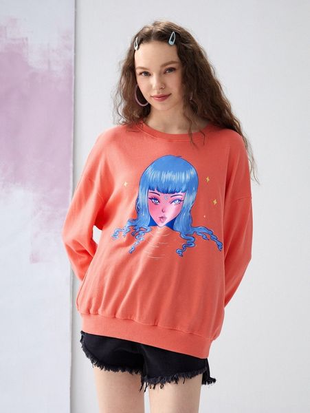 

x 24shatsu figure graphic drop shoulder pullover c1ck#, Black