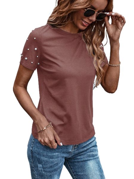 

pearls beaded solid tee y7ly#, White