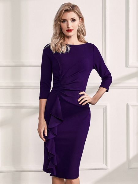 

miusol ruffle trim ruched detail pencil dress i5hg#, Black;gray
