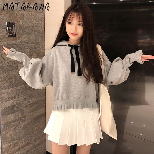 

chic hong kongstyle short sweatshirt women ins loose korean hoodies bf fleece thick hooded jacket 210506, Black