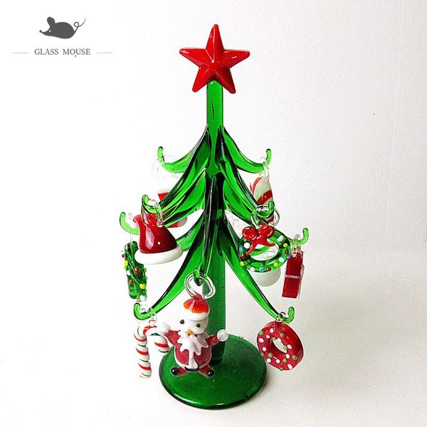 Artigianato in vetro di Murano fatto a mano, addobbi per l'albero di Natale, decorazioni per la casa, simulazione di decorazioni per il desktop, albero di Natale con 12 accessori pendenti 201027