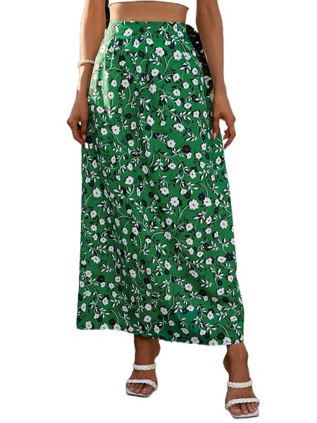 

allover floral print straight skirt t8ke#, Black